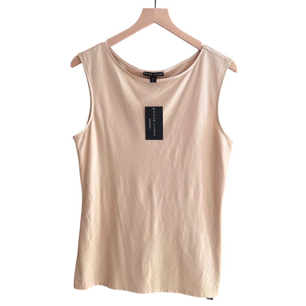 Vintage Ralph Lauren Black Label  Light Beige 100% Cotton Tank Top Boat Neck M